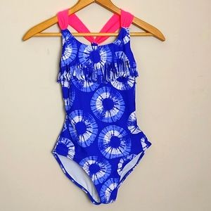 Xhiliration Girls Blue/White Bathing suit Sz 10-12